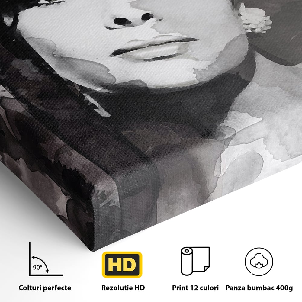 Detaliu al suprafetei: tablou canvas cu portretul actritei sophia loren, fara rama, pe sasiu de lemn