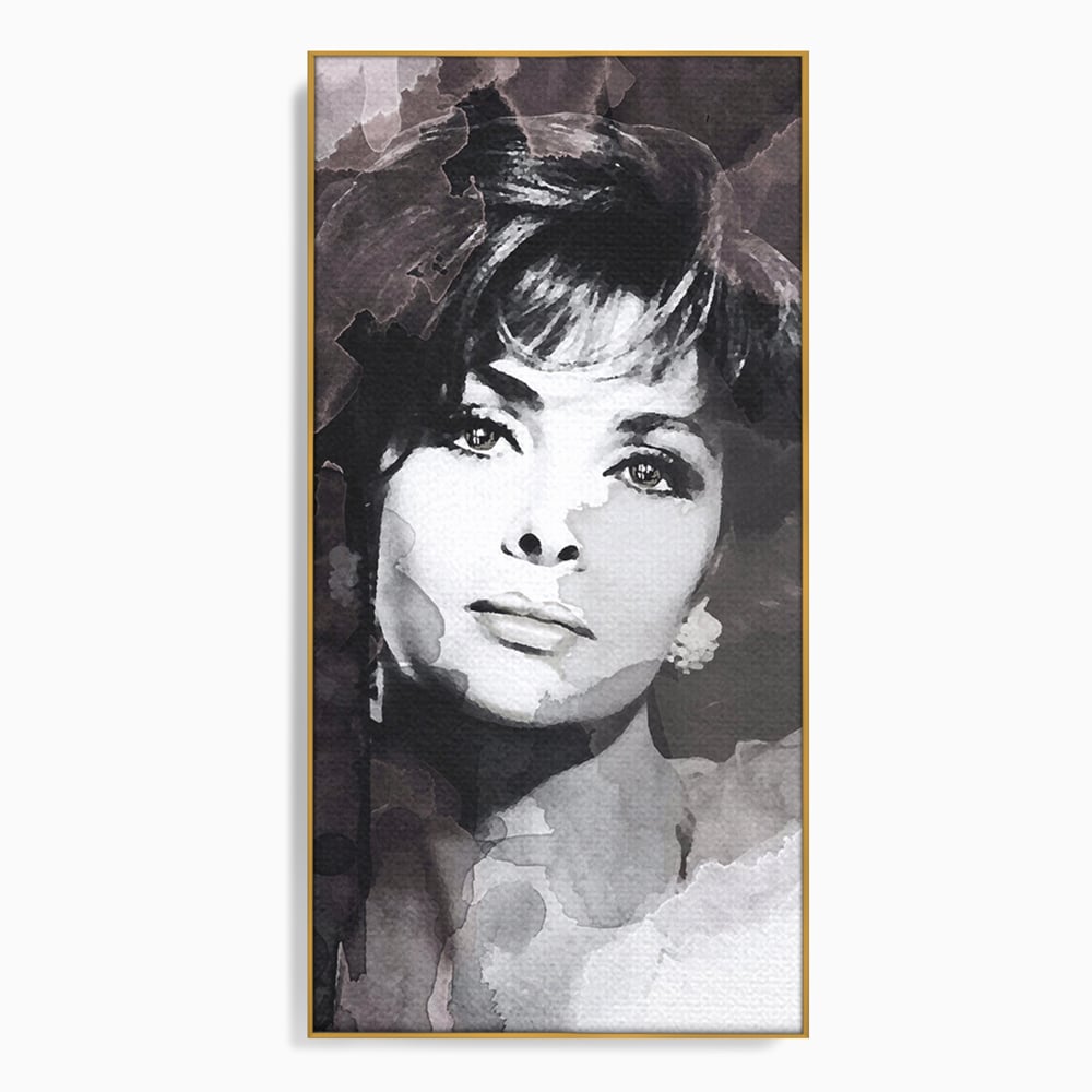 Tablou canvas cu tablou canvas cu portretul actritei sophia loren, in rama de aluminiu auriu