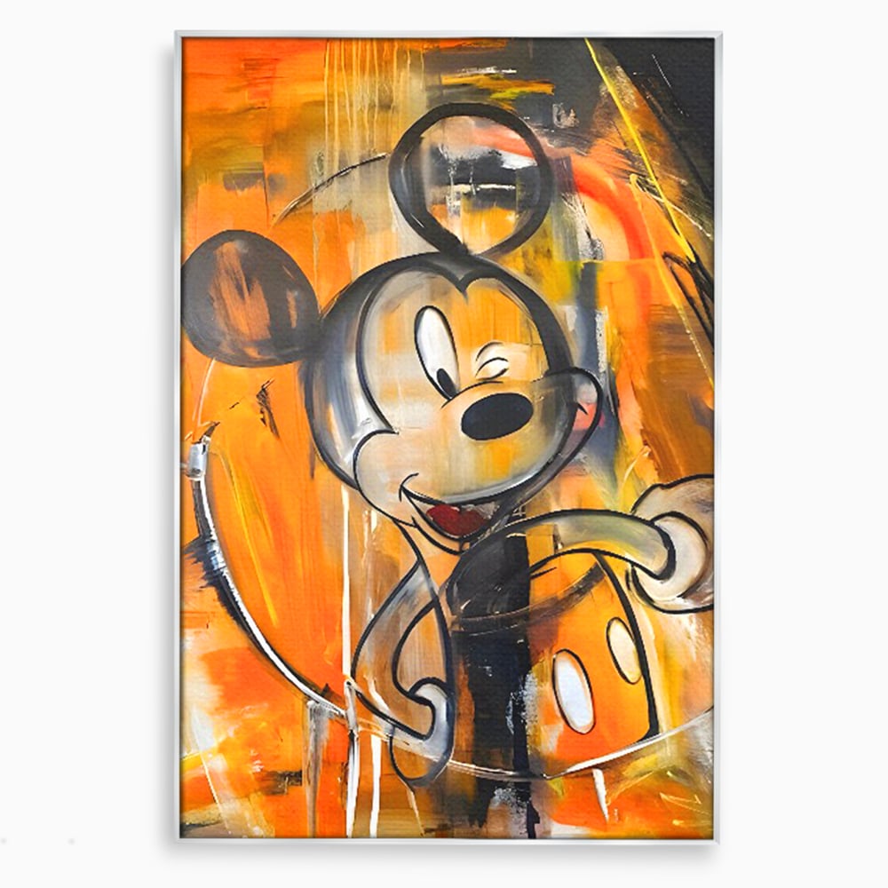 Tablou canvas cu tablou canvas cu mickey mouse, in rama de aluminiu argintiu
