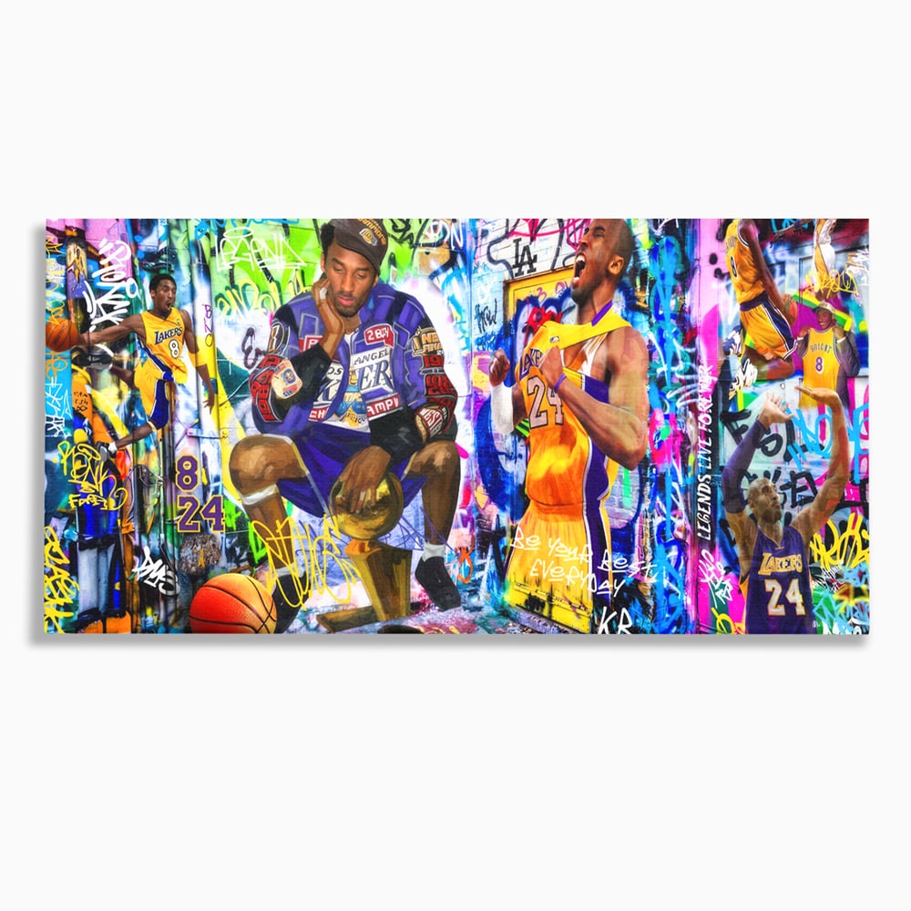 Tablou canvas cu tablou canvas cu kobe bryant si graffiti, fara rama, pe sasiu de lemn
