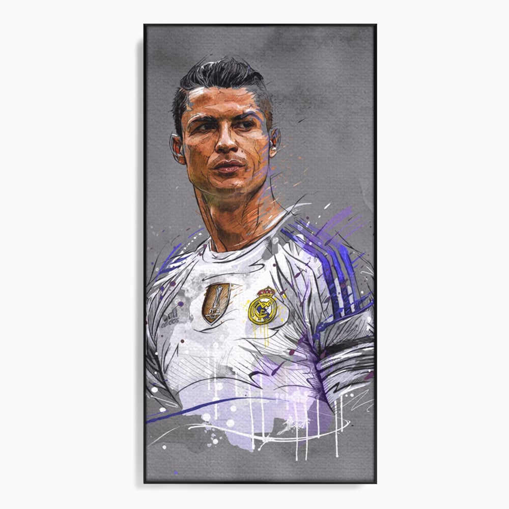 Tablou canvas cu tablou canvas cu cristiano ronaldo in tricoul real madrid, in rama de aluminiu negru