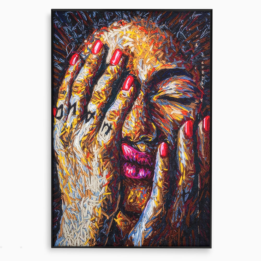 Tablou canvas cu tablou canvas cu portret stilizat, in rama de aluminiu negru
