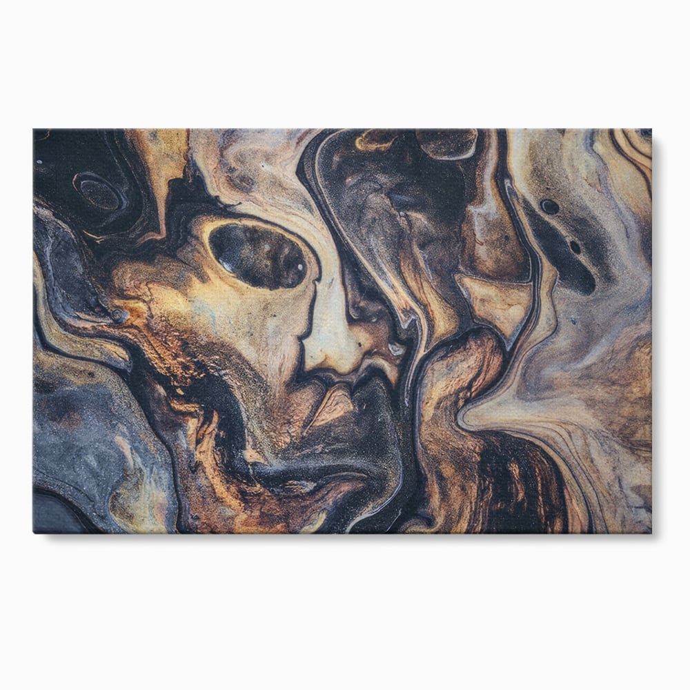 Tablou canvas cu tablou canvas cu pictura abstracta aurie si neagra, fara rama, pe sasiu de lemn