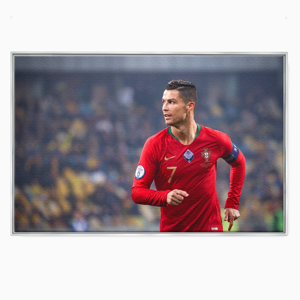 Tablou canvas cu tablou canvas cu cristiano ronaldo, in rama de aluminiu argintiu