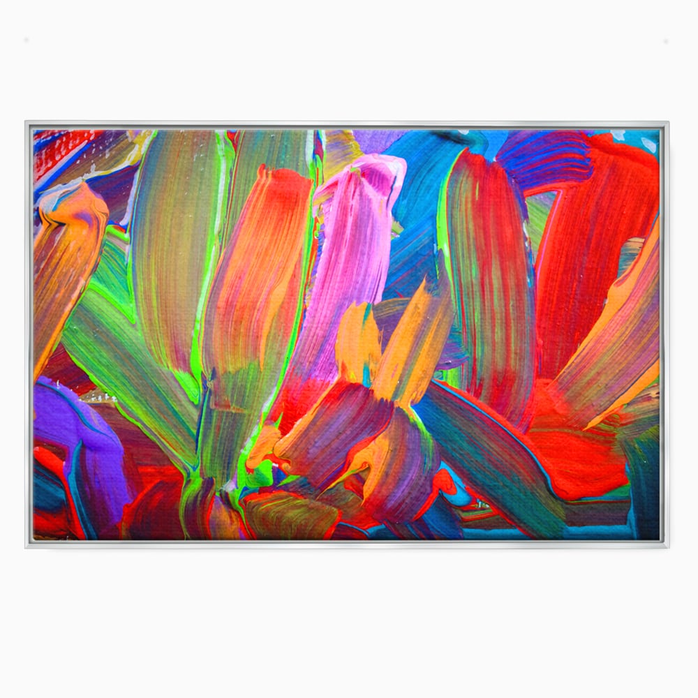 Tablou canvas cu pictura abstracta cu pensule grosiere, in rama de aluminiu argintiu