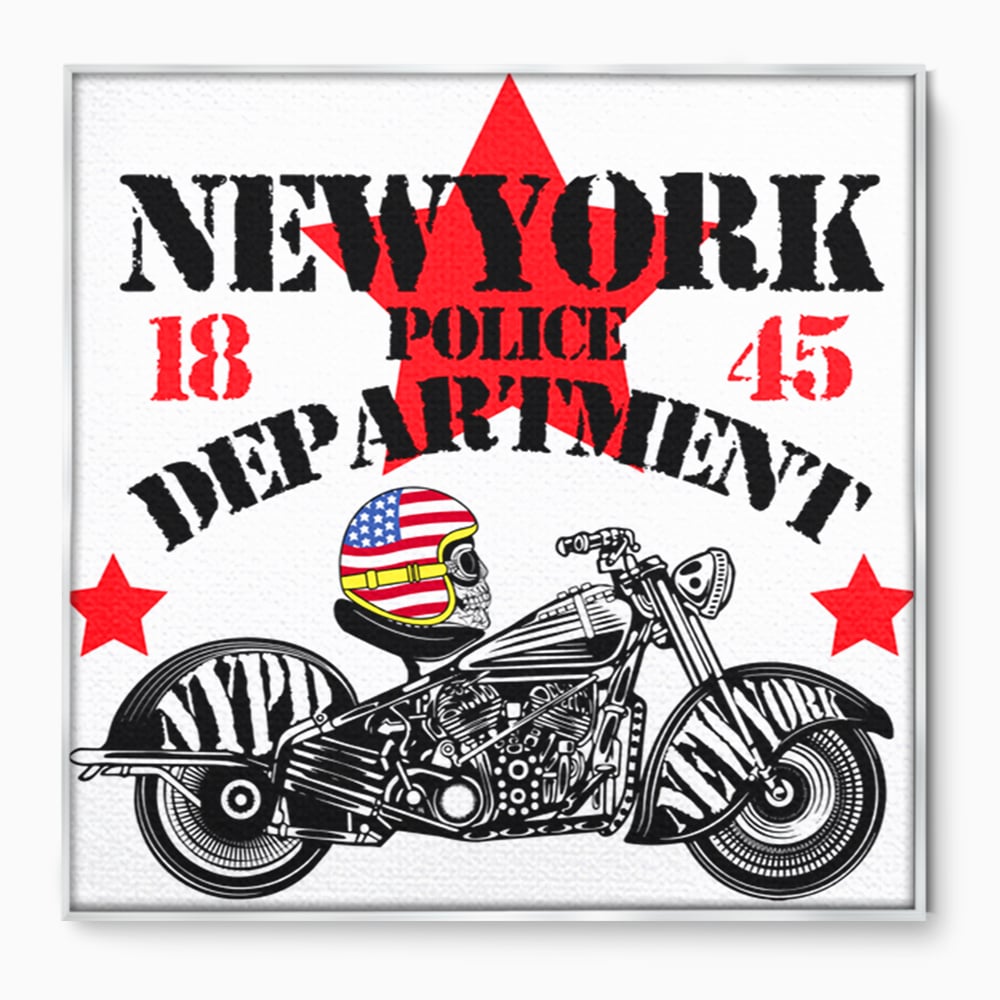 Tablou canvas cu tablou canvas cu motocicleta si craniu, in rama de aluminiu argintiu