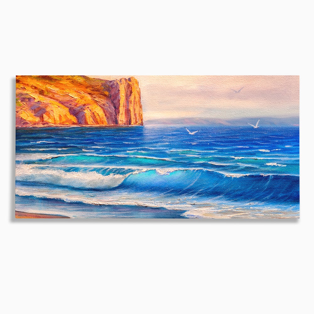 Tablou canvas cu pictura cu stanca pe malul marii, fara rama, pe sasiu de lemn