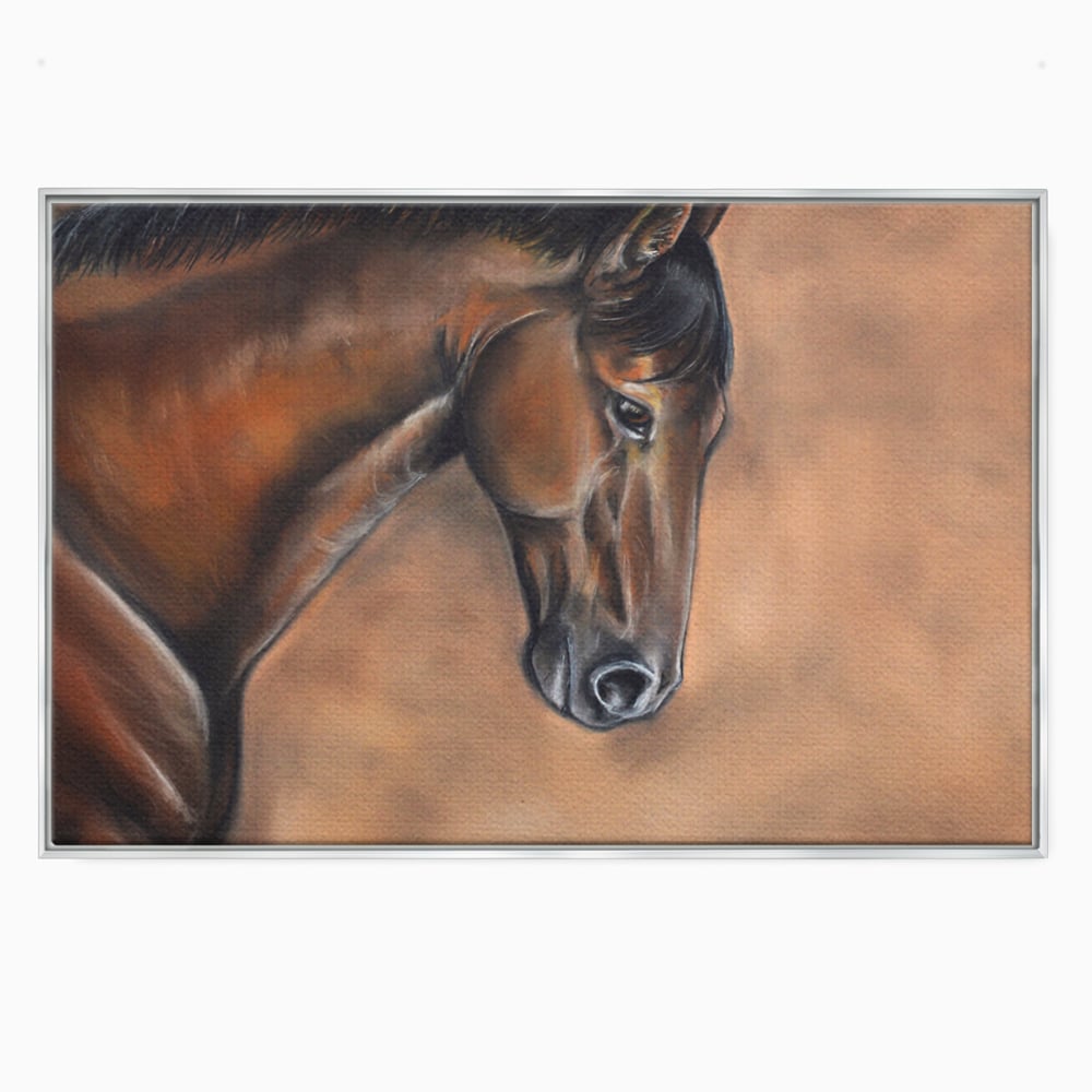 Tablou canvas cu tablou canvas cu portret de cal, in rama de aluminiu argintiu