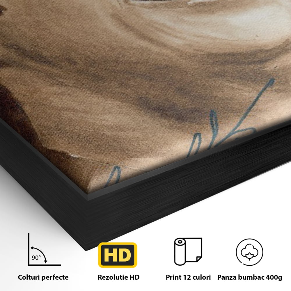 Detaliu al suprafetei: tablou canvas portret ringo starr, in rama de aluminiu negru