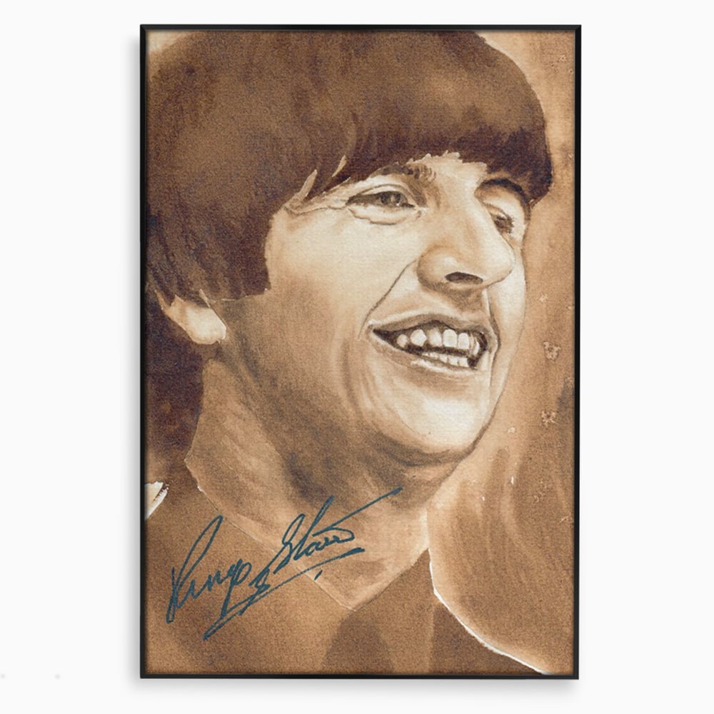 Tablou canvas cu tablou canvas portret ringo starr, in rama de aluminiu negru