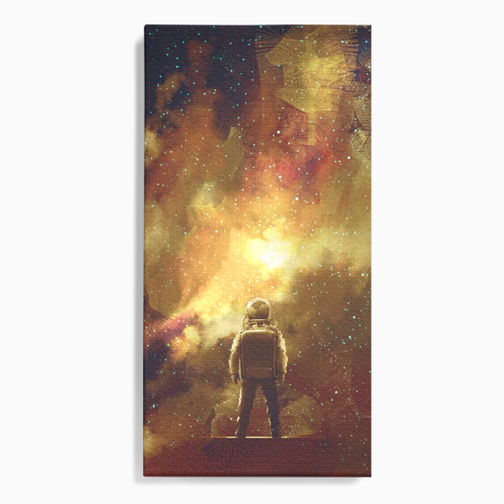 Tablou canvas cu ilustratie cu astronaut privind stelele, fara rama, pe sasiu de lemn