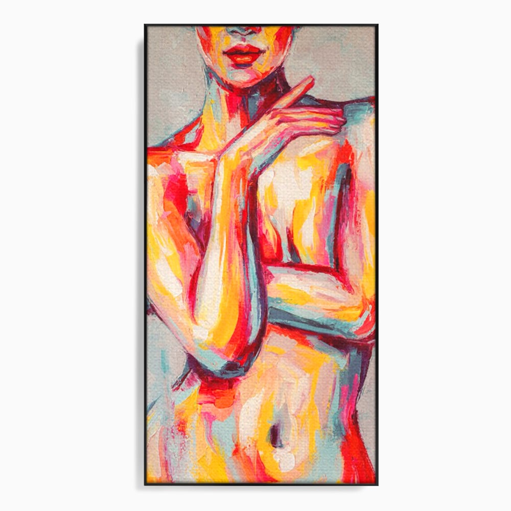 Tablou canvas cu tablou canvas cu femeie nud abstracta, in rama de aluminiu negru