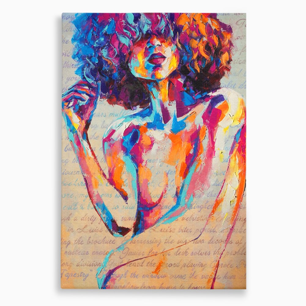 Tablou canvas cu tablou canvas cu portret abstract de femeie, fara rama, pe sasiu de lemn