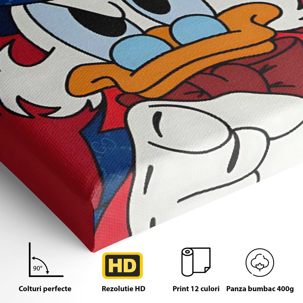 Detaliu al suprafetei: ilustratie cu personajul scrooge mcduck, fara rama, pe sasiu de lemn