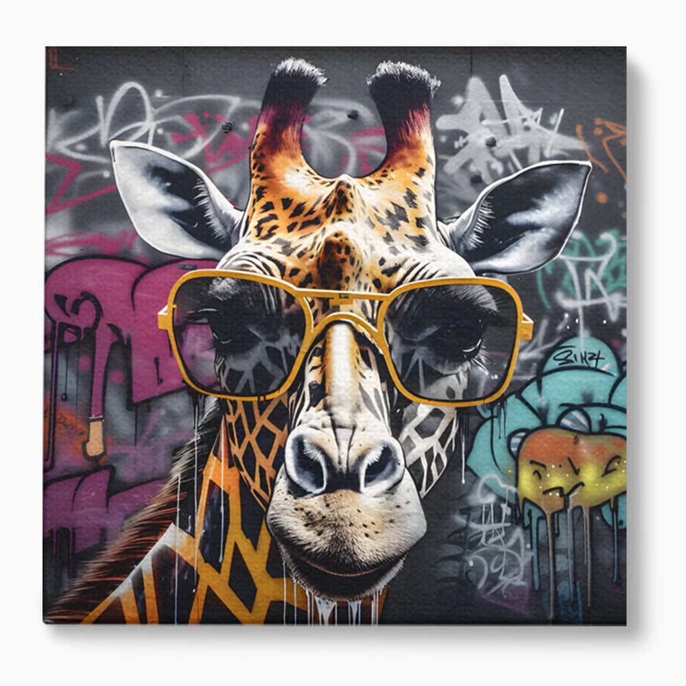 Tablou canvas cu tablou canvas cu girafa stilizata, fara rama, pe sasiu de lemn