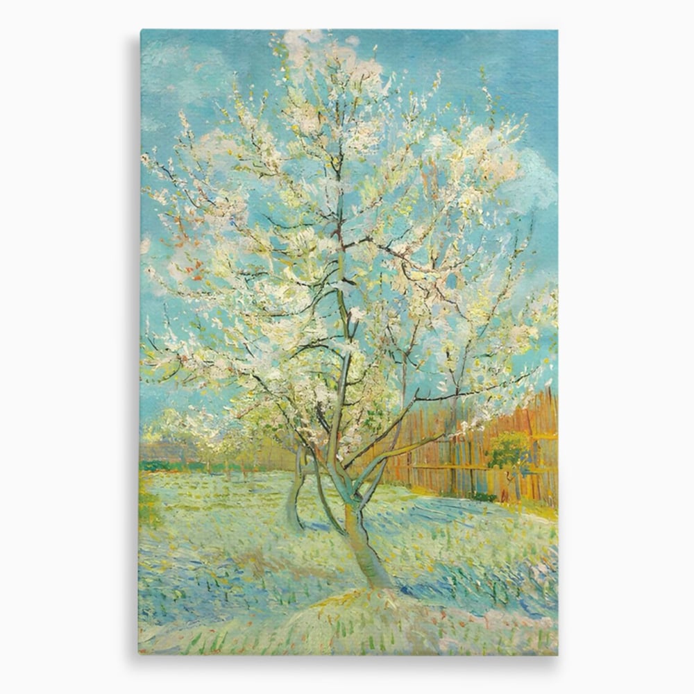 Tablou canvas cu pictura cu un copac inflorit primavara, fara rama, pe sasiu de lemn