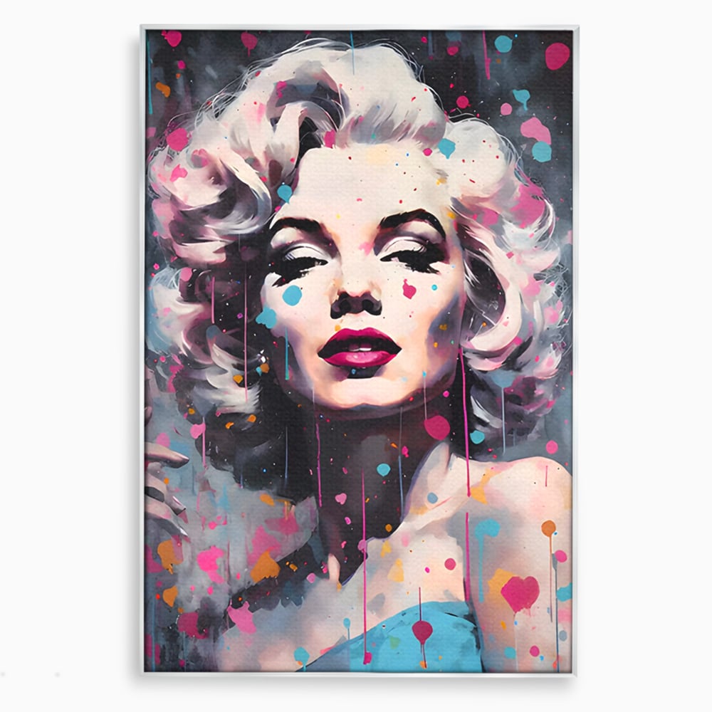 Tablou canvas cu tablou canvas cu marilyn monroe, in rama de aluminiu argintiu