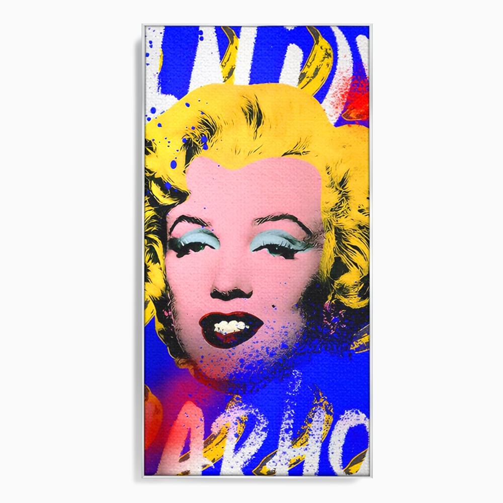 Tablou canvas cu tablou canvas cu portretul stilizat al lui marilyn monroe, in rama de aluminiu argintiu