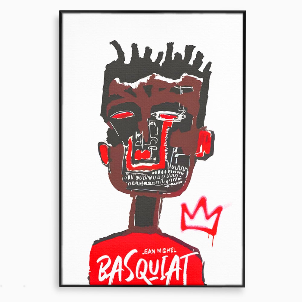 Tablou canvas cu tablou canvas cu portret abstract stil basquiat, in rama de aluminiu negru