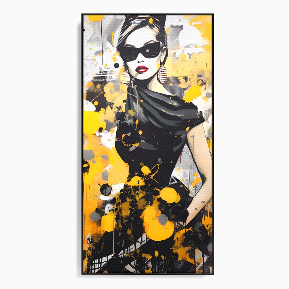 Tablou canvas cu tablou canvas portret femeie eleganta ochelari, in rama de aluminiu negru