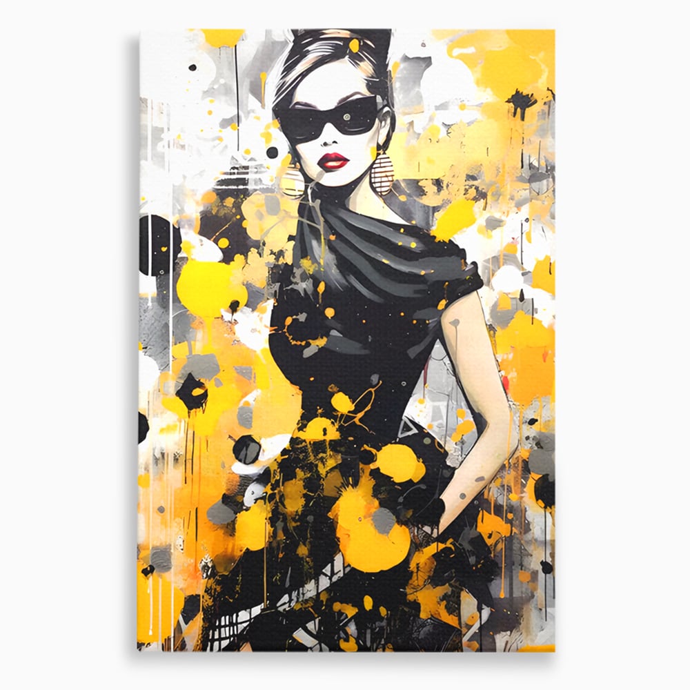Tablou canvas cu tablou canvas portret femeie eleganta ochelari, fara rama, pe sasiu de lemn