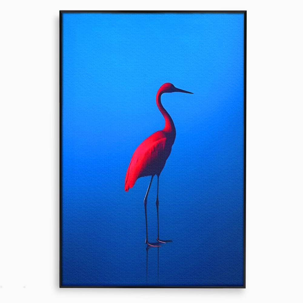 Tablou canvas cu tablou canvas cu pasare flamingo rosie, in rama de aluminiu negru