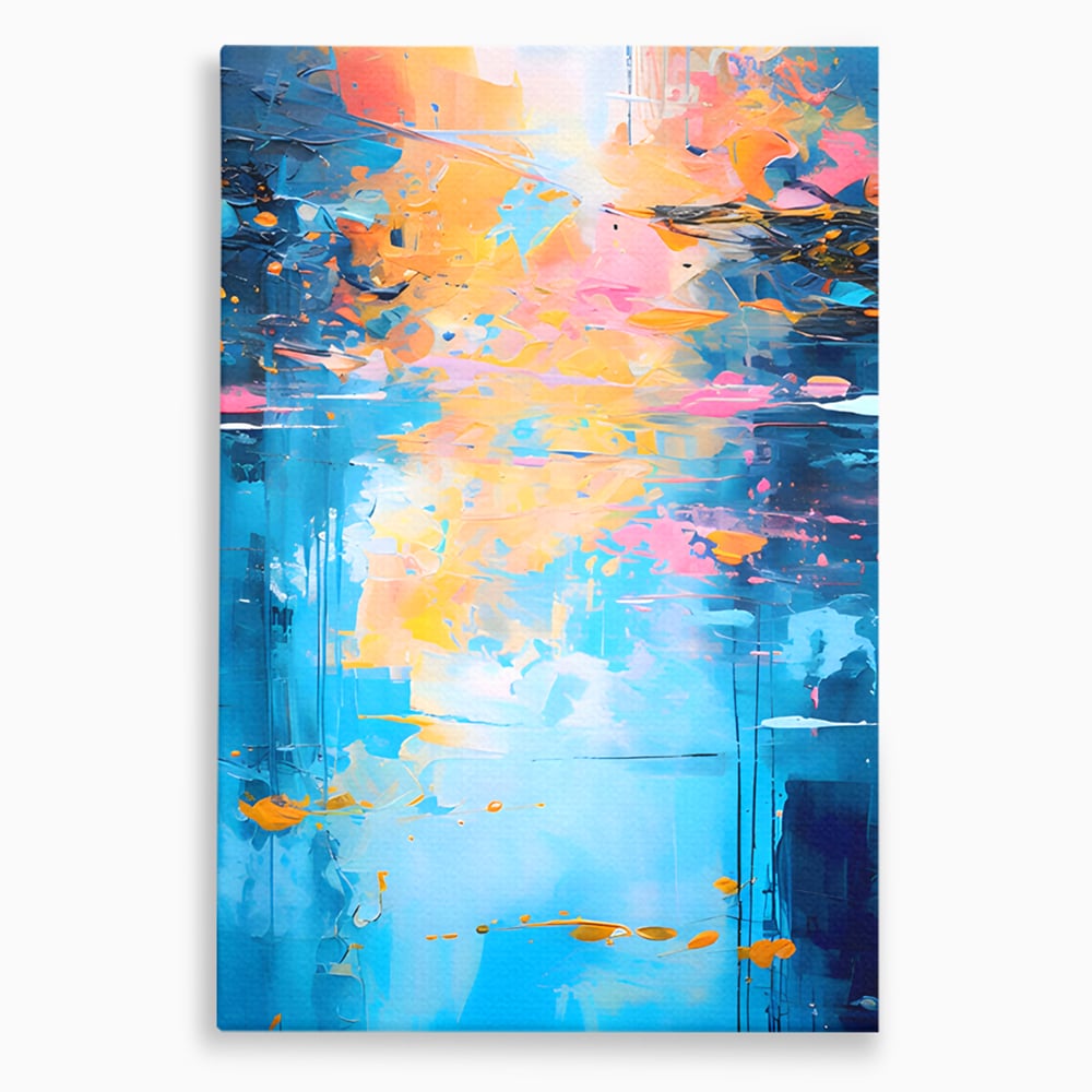 Tablou canvas cu pictura abstracta cu reflexii colorate, fara rama, pe sasiu de lemn
