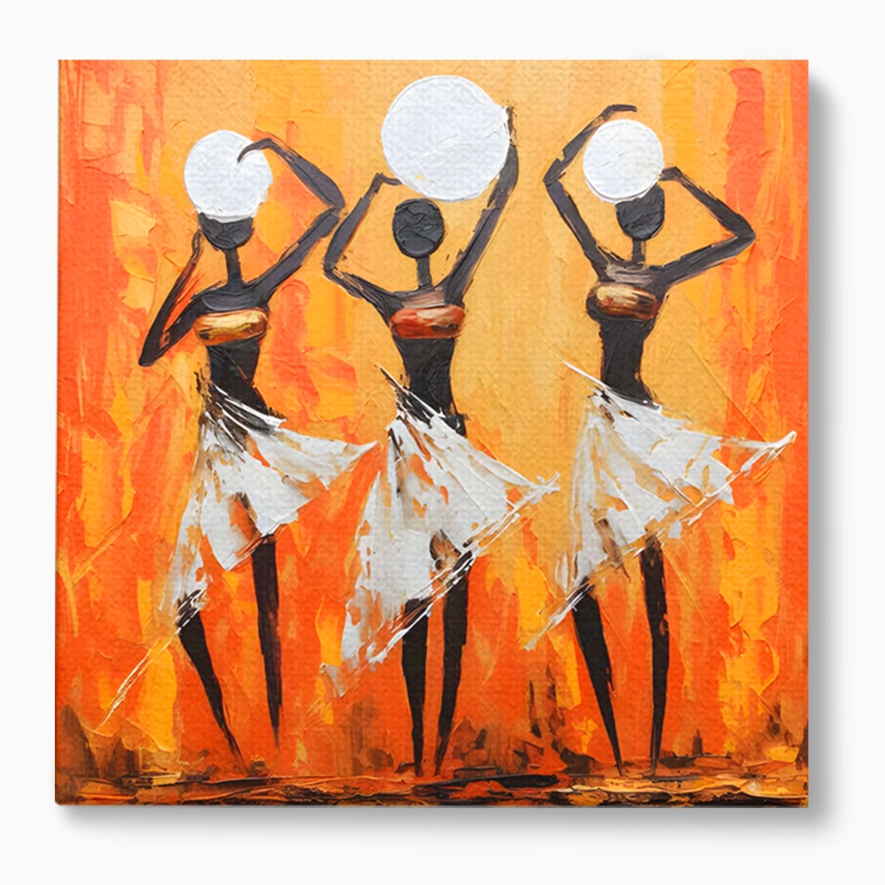 Tablou canvas cu tablou canvas cu trei dansatoare africane, fara rama, pe sasiu de lemn