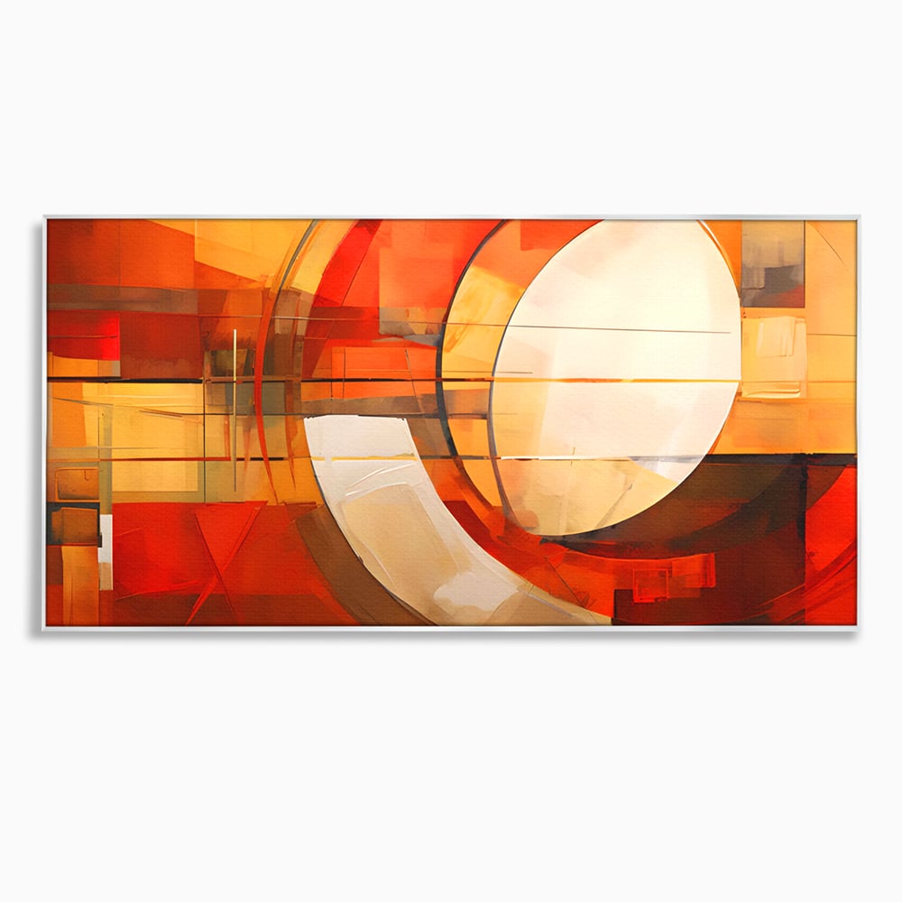 Tablou canvas cu tablou canvas cu pictura abstracta geometrica, in rama de aluminiu argintiu