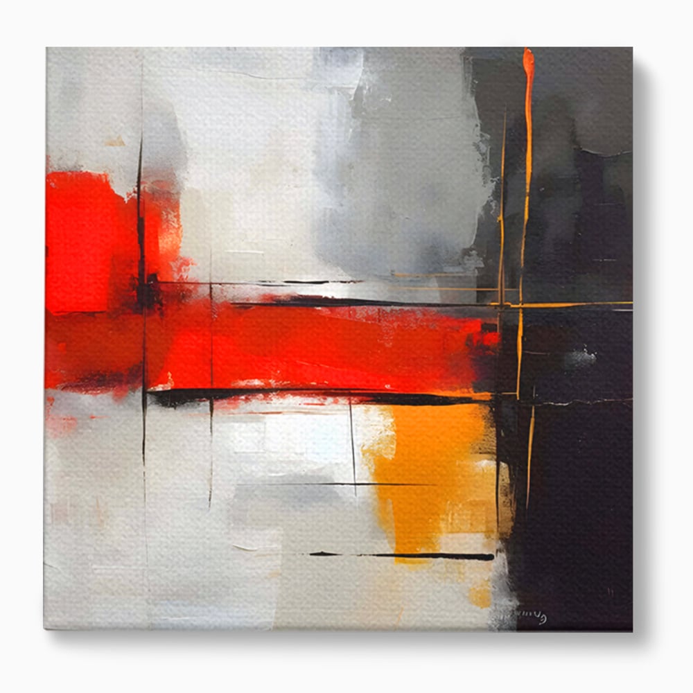 Tablou canvas cu pictura abstracta cu banda rosie, fara rama, pe sasiu de lemn