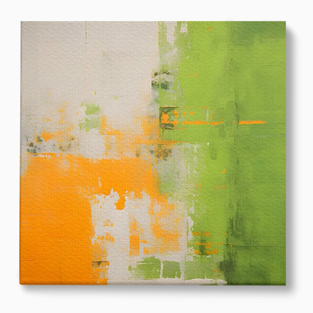 Tablou canvas cu pictura abstracta cu portocaliu si verde, fara rama, pe sasiu de lemn