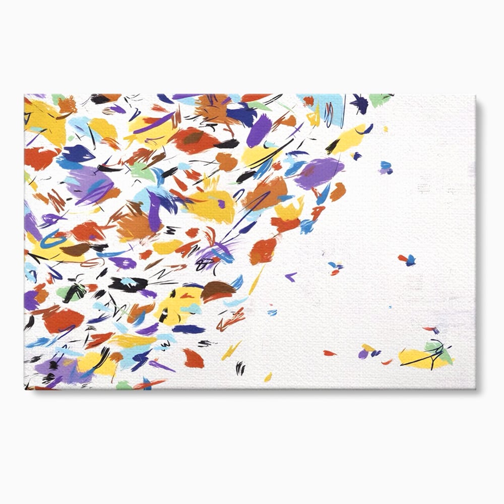 Tablou canvas cu pictura abstracta cu frunze colorate, fara rama, pe sasiu de lemn