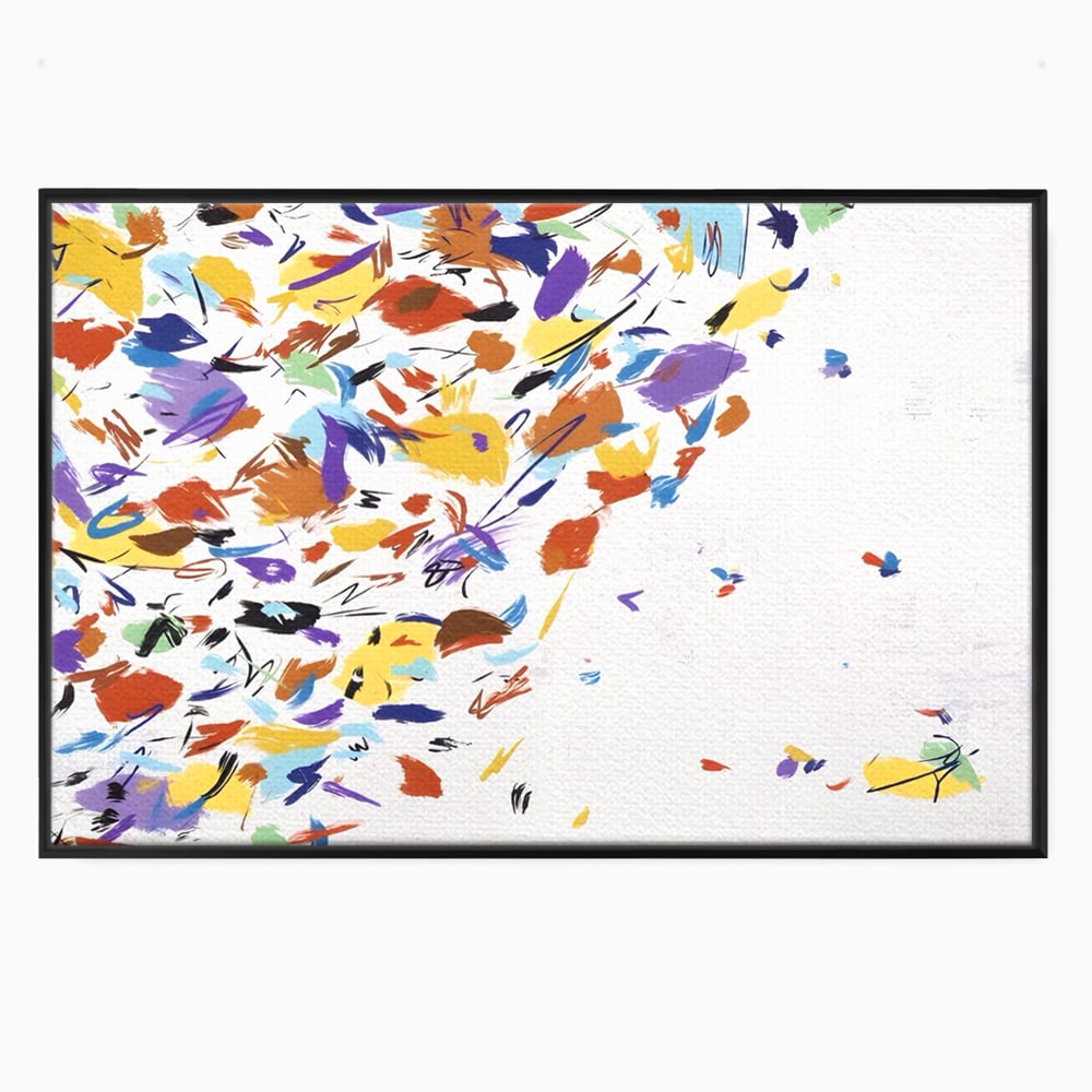 Tablou canvas cu pictura abstracta cu frunze colorate, in rama de aluminiu negru