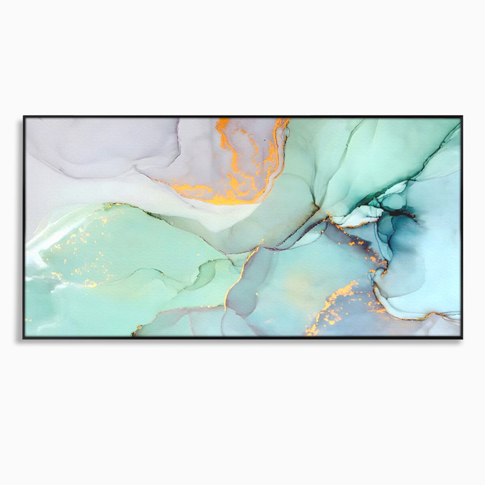 Tablou canvas cu pictura abstracta cu efect de marmura colorata, in rama de aluminiu negru