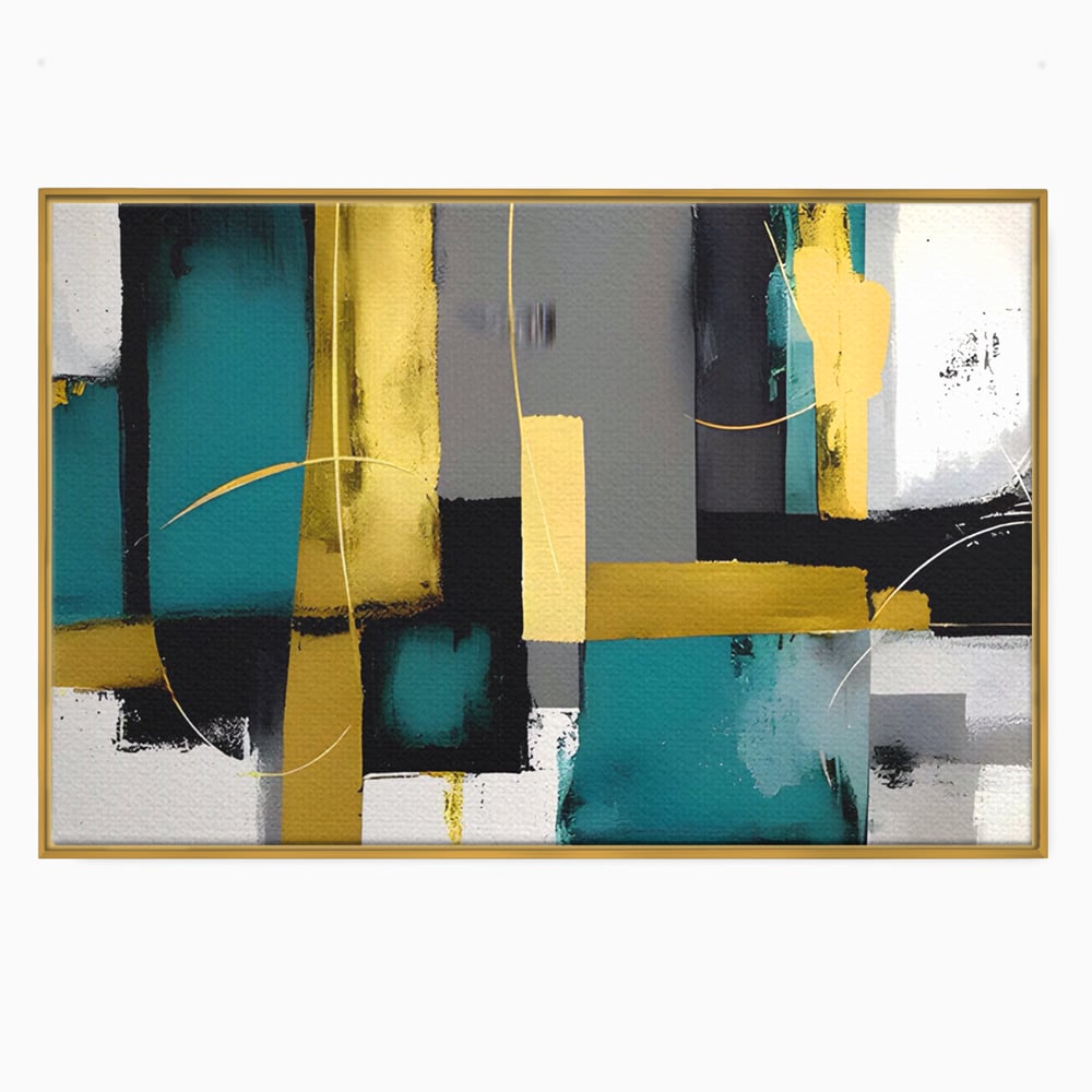 Tablou canvas cu tablou canvas cu forme geometrice abstracte, in rama de aluminiu auriu