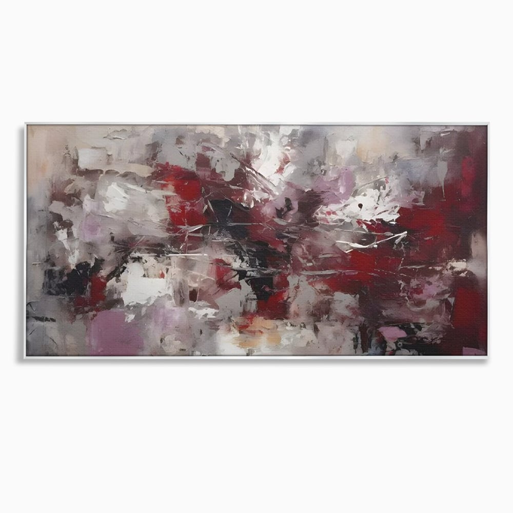 Tablou canvas cu pictura abstracta cu pete rosii, in rama de aluminiu argintiu