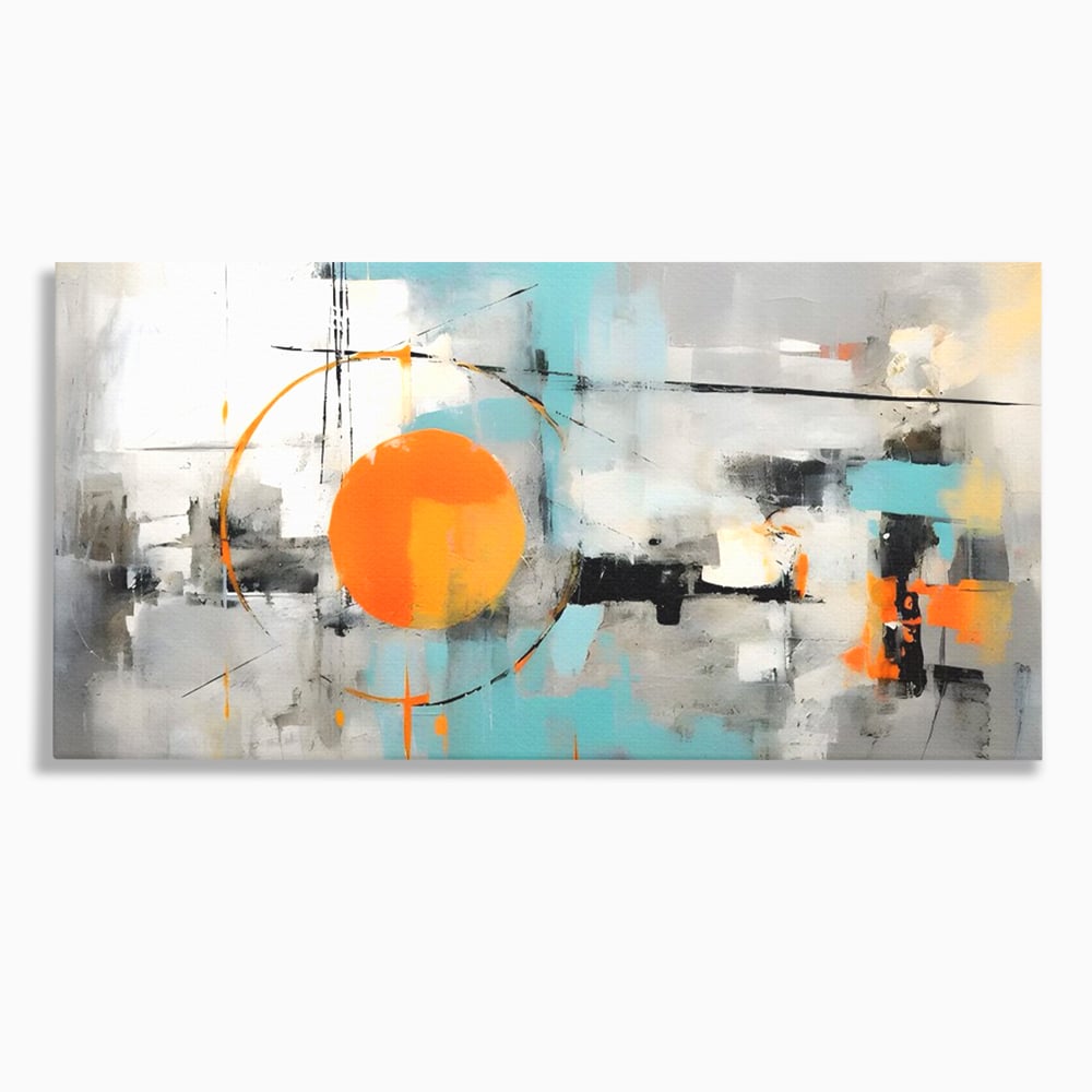 Tablou canvas cu pictura abstracta cu cerc portocaliu, fara rama, pe sasiu de lemn