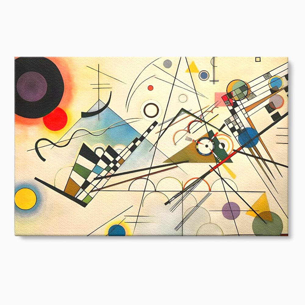 Tablou canvas cu pictura abstracta cu forme geometrice colorate, fara rama, pe sasiu de lemn