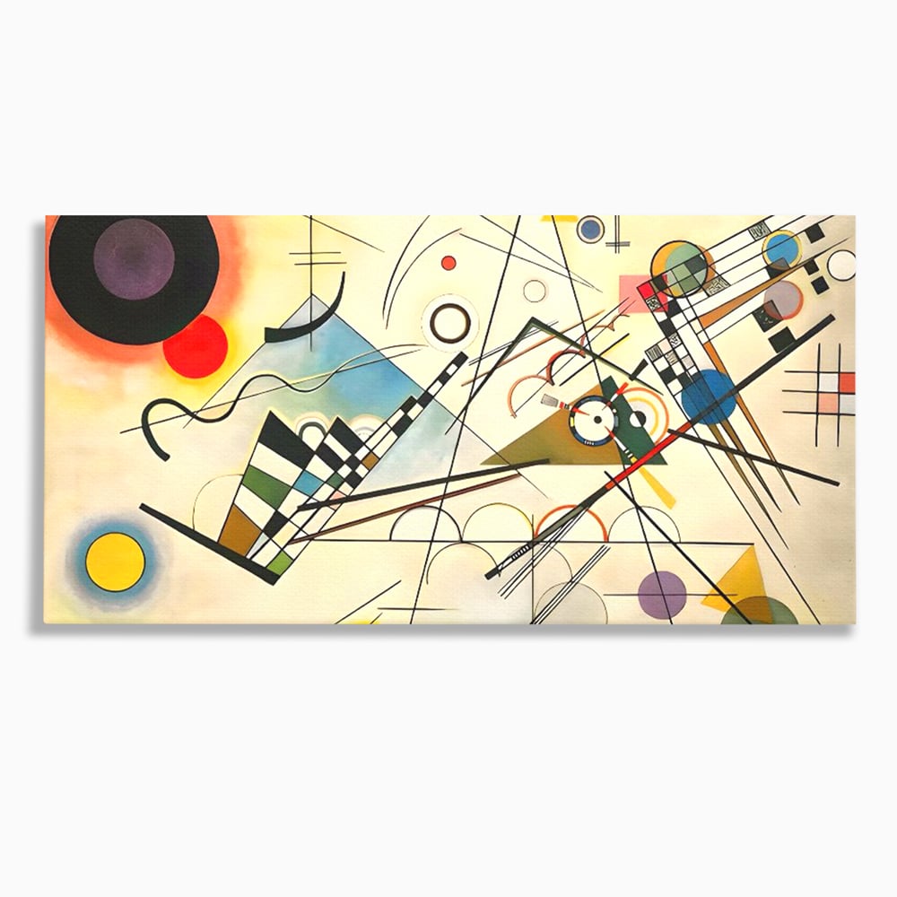 Tablou canvas cu pictura abstracta cu forme geometrice colorate, fara rama, pe sasiu de lemn