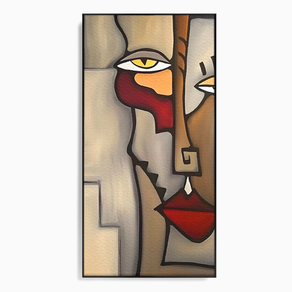 Tablou canvas cu tablou canvas cu portret cubist, in rama de aluminiu negru