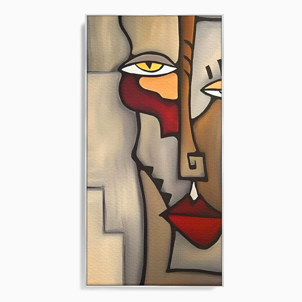 Tablou canvas cu tablou canvas cu portret cubist, in rama de aluminiu argintiu