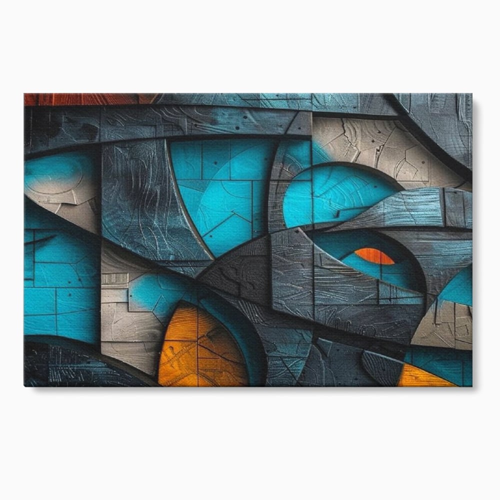Tablou canvas cu tablou abstract cu forme geometrice din lemn, fara rama, pe sasiu de lemn