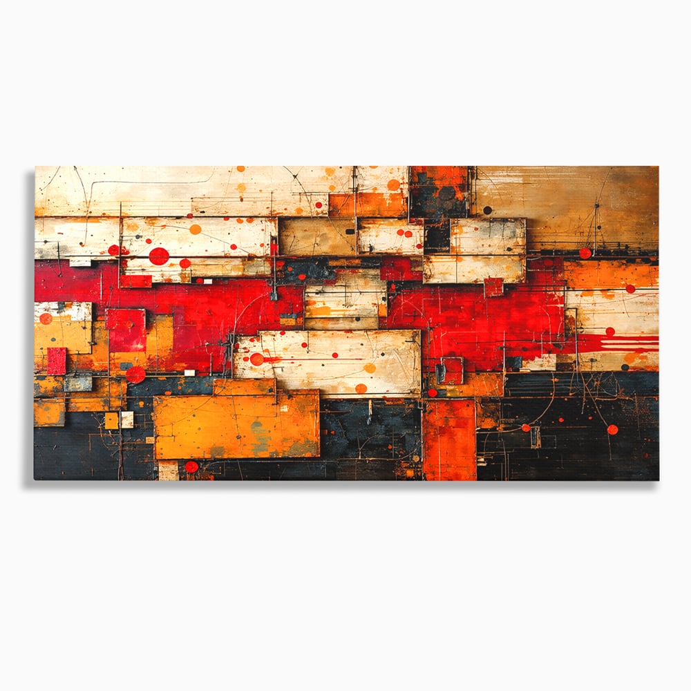 Tablou canvas cu tablou canvas abstract geometric rosu, fara rama, pe sasiu de lemn