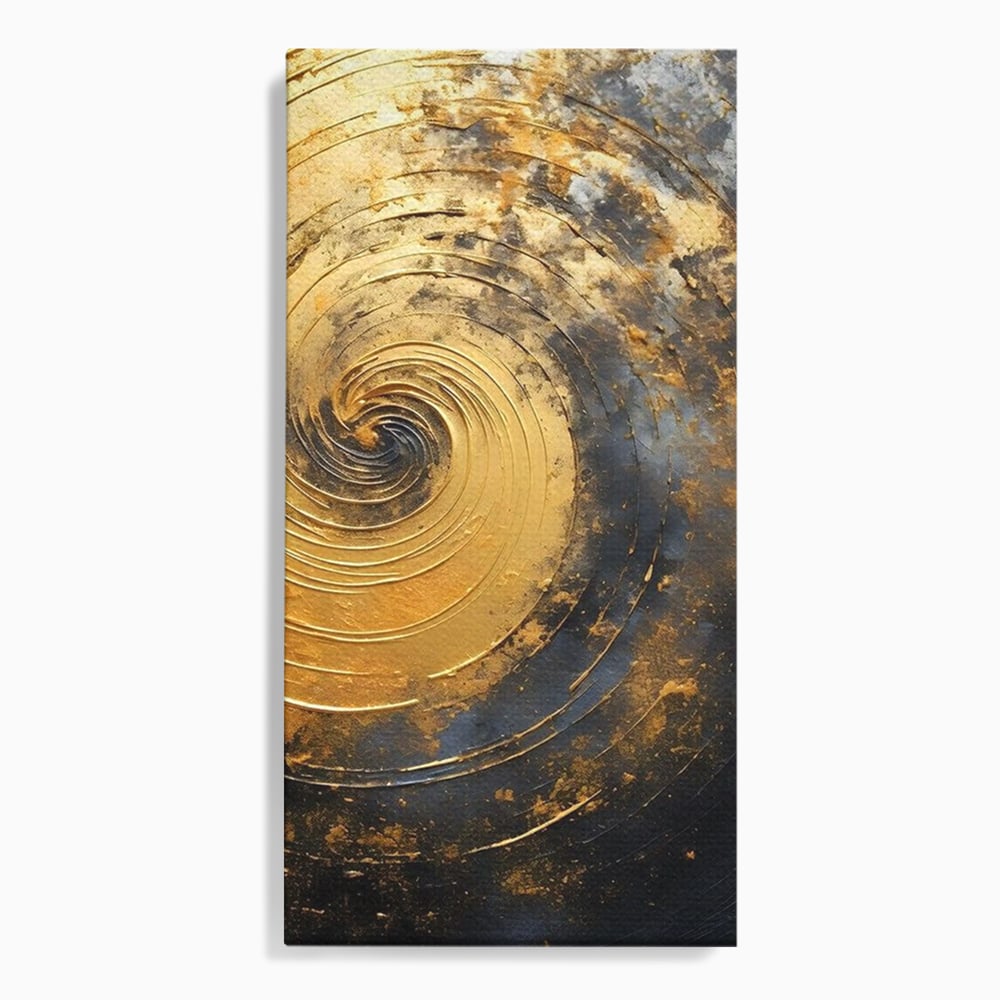 Tablou canvas cu pictura abstracta cu spirala aurie, fara rama, pe sasiu de lemn