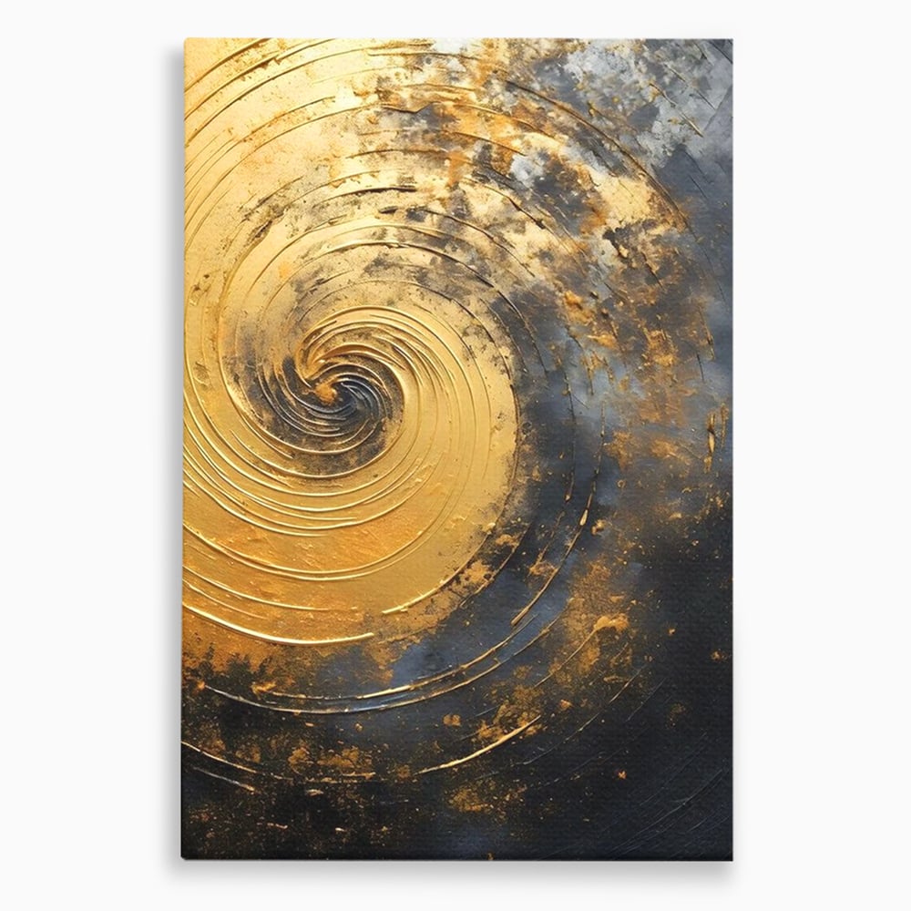 Tablou canvas cu pictura abstracta cu spirala aurie, fara rama, pe sasiu de lemn