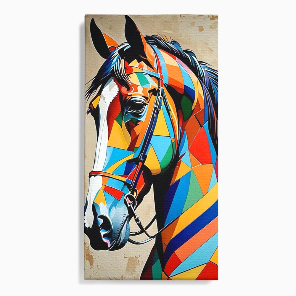 Tablou canvas cu tablou canvas cu armasar geometric colorat, fara rama, pe sasiu de lemn