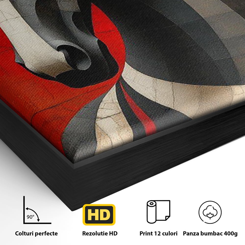 Detaliu al suprafetei: tablou canvas cu un cal geometric, in rama de aluminiu negru