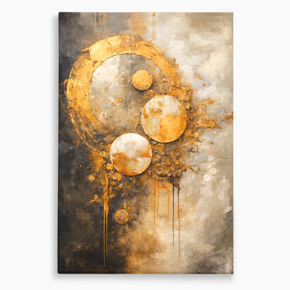 Tablou canvas cu tablou canvas abstract cu cercuri aurii, fara rama, pe sasiu de lemn