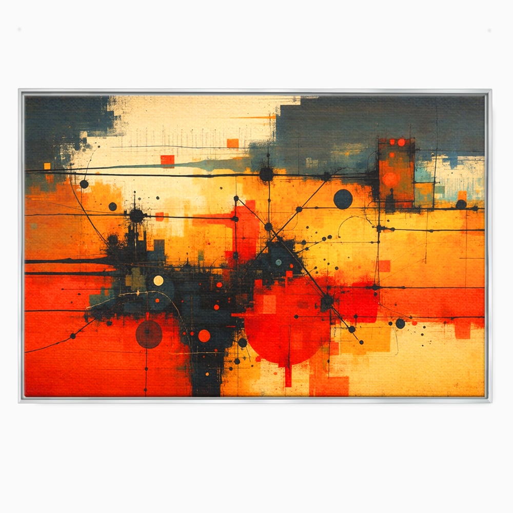Tablou canvas cu tablou canvas cu compozitie abstracta geometrica, in rama de aluminiu argintiu