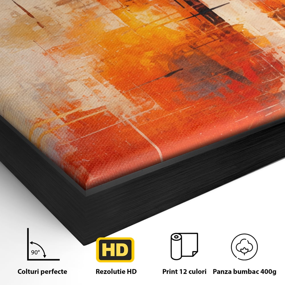 Detaliu al suprafetei: tablou abstract cu structuri geometrice, in rama de aluminiu negru
